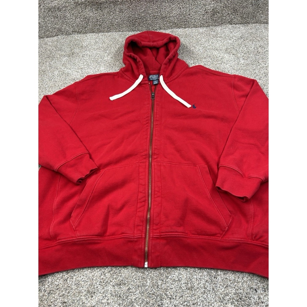 Men's Polo Ralph Lauren Red Hooded Zip Up Sweatshirt Jacket Size 3XB #0224